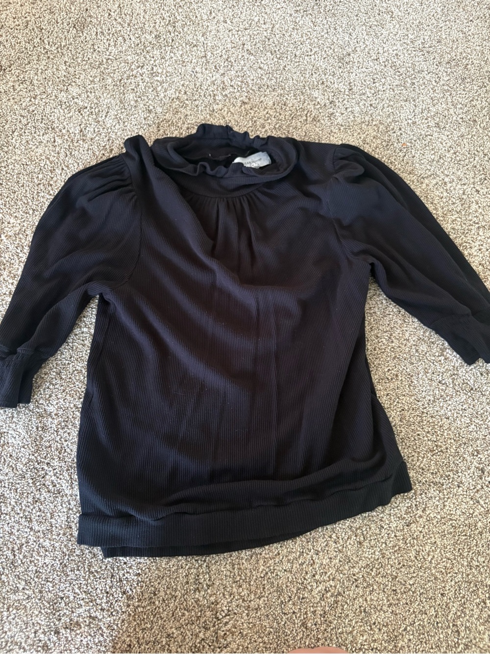 Dear John Black Ruffle Neck Ribbed Top